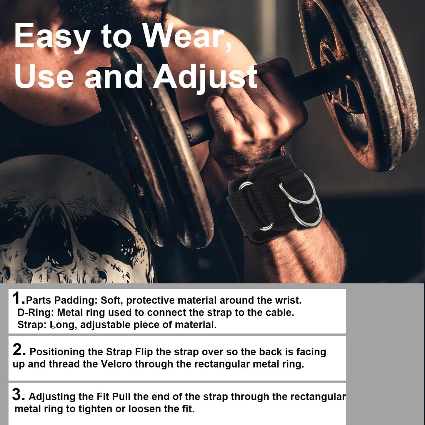 2Pcs Wrist Straps for Weightlifting Straps with D Ring Weight Lifting Straps Deadlift Straps for Gym Straps