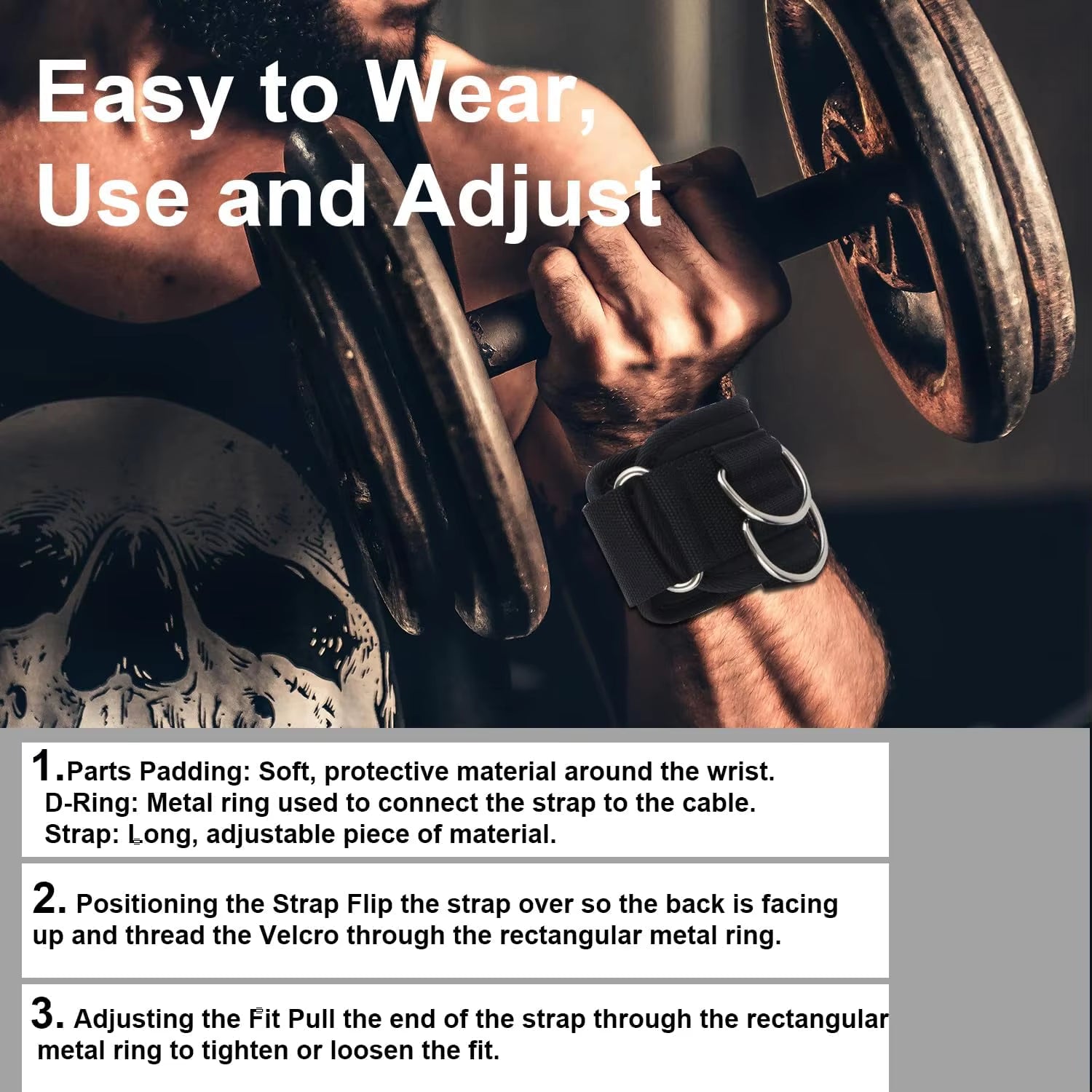 2Pcs Wrist Straps for Weightlifting Straps with D Ring Weight Lifting Straps Deadlift Straps for Gym Straps